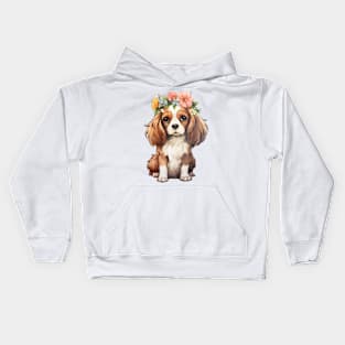 Watercolor Cavalier King Charles Spaniel Dog with Head Wreath Kids Hoodie